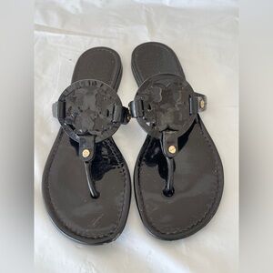 Tory Burch Black Patent Logo Thong Sandals